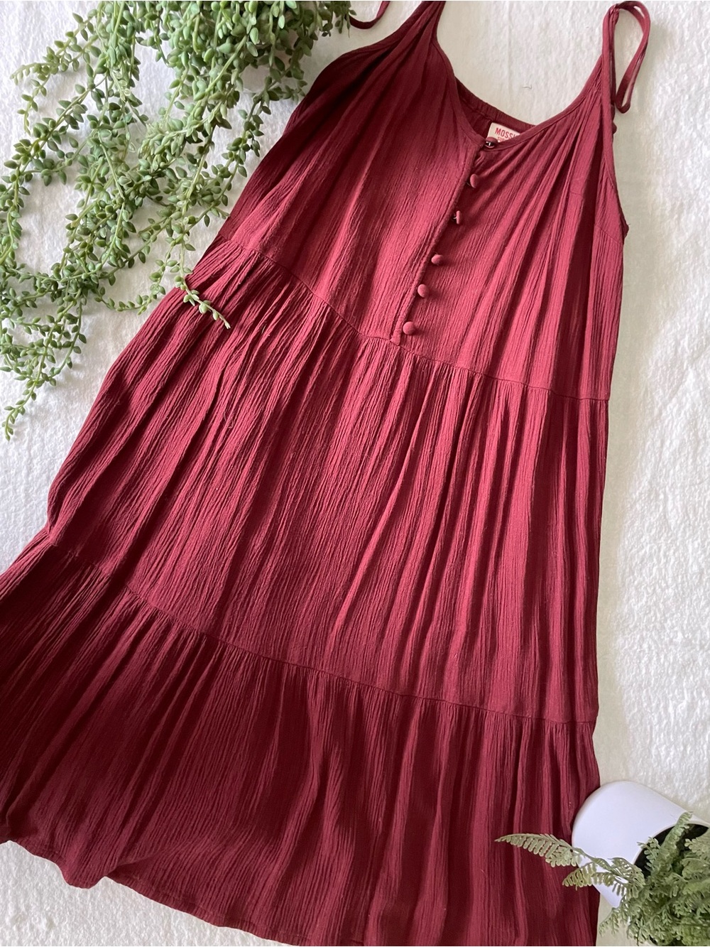 Sleeveless Tiered Button-Front Dress in Wine - Picture 4 of 5